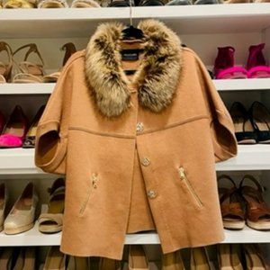 Dolce Cabo Structured Cardigan Faux Fur Collar S/M